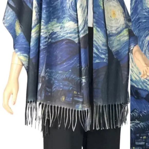 Starry Night Women's Shawl Scarf Art to Wear Museum Gift Holiday Christmas - Picture 2 of 3